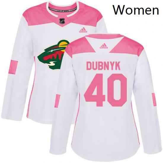 Womens Adidas Minnesota Wild 40 Devan Dubnyk Authentic WhitePink Fashion NHL Jersey